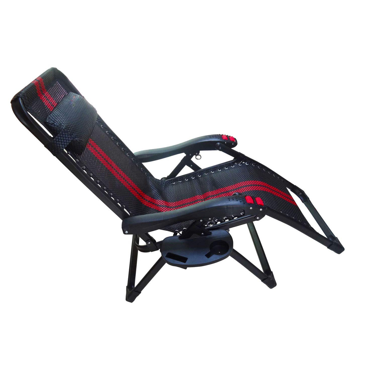 Hanperal Oval Zero Gravity chair side table slot near the arm for essentials.