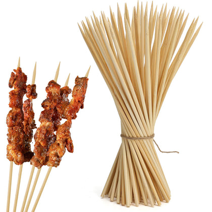 HANSGO 8-inch bamboo skewers in pack front, ideal for versatile grilling.