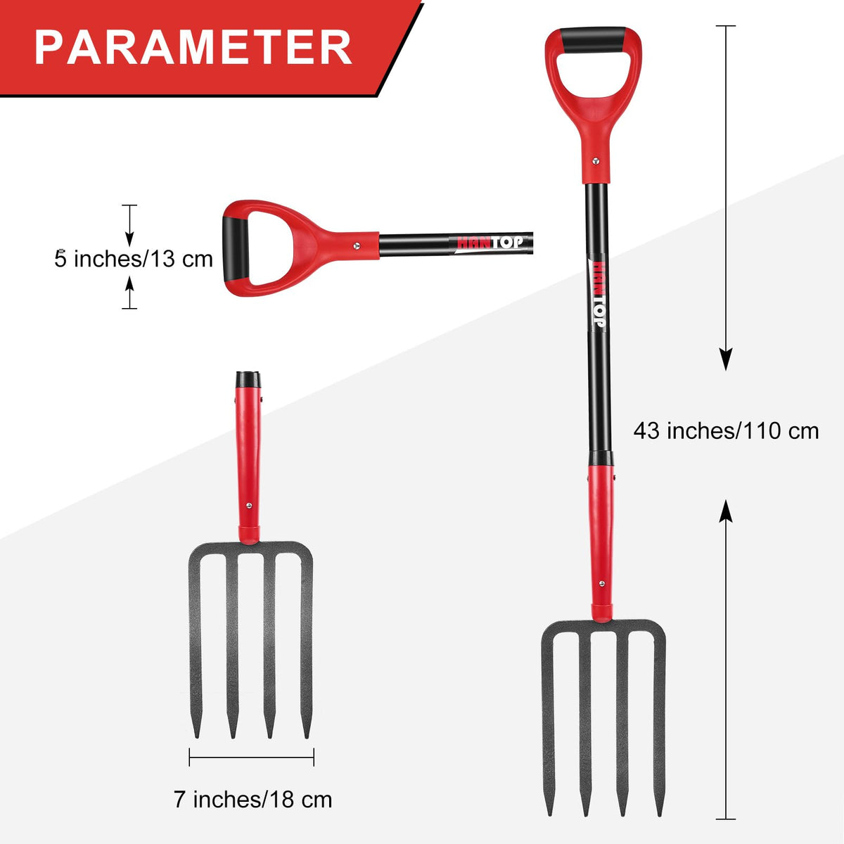 HANTOP 1050MN steel head ensures strength for heavy-duty digging.