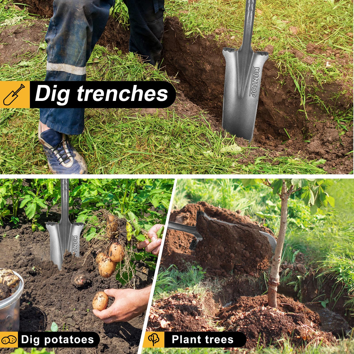 HANTOP drain spade ideal for gardening, transplanting, and trenching