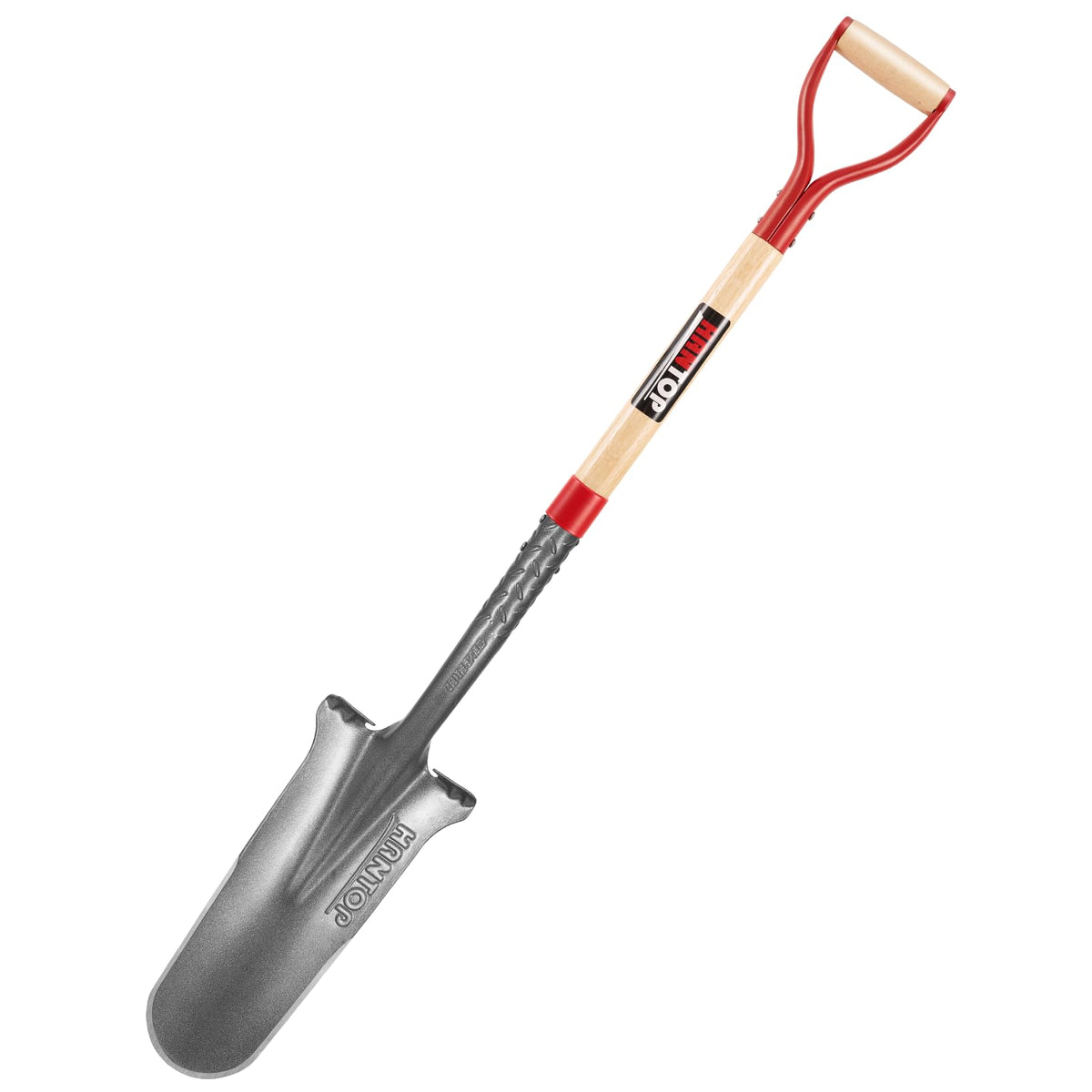 HANTOP drain spade head close-up with polished steel for easy dirt release