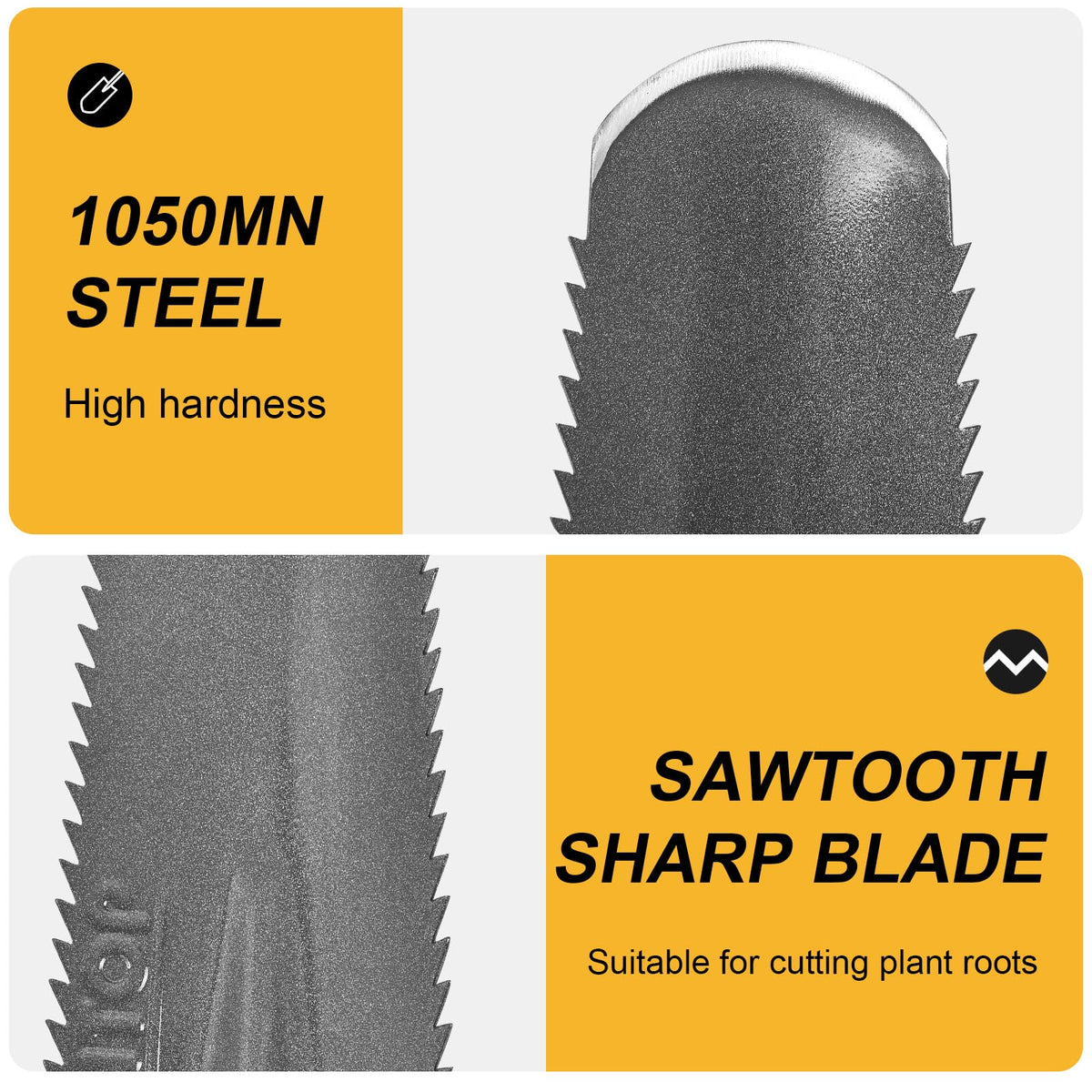 HANTOP Serrated-edge shovel cuts through soil and roots