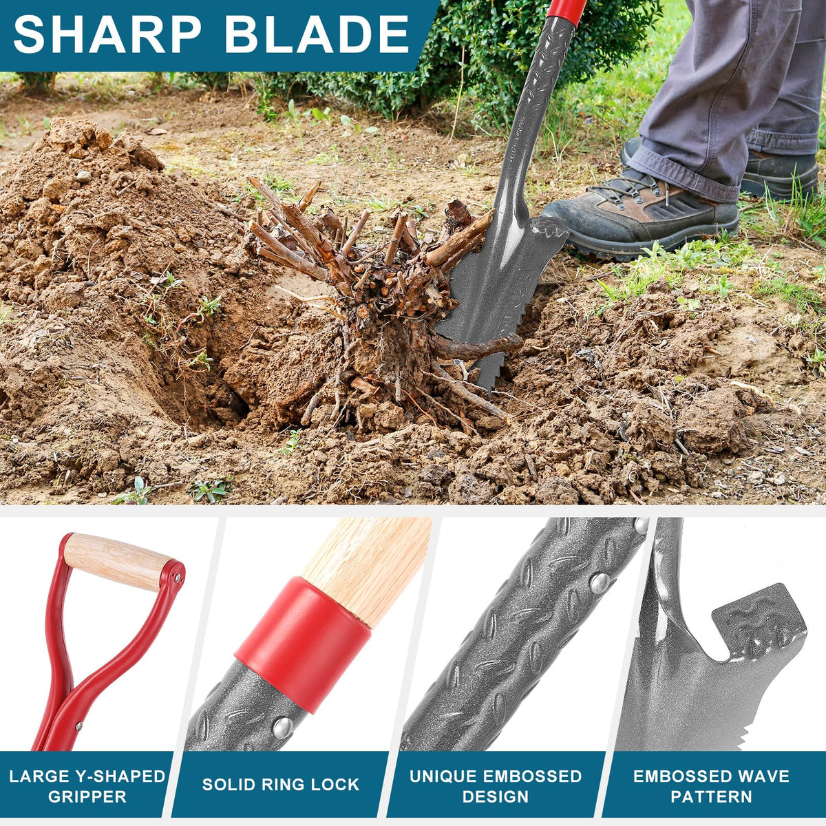 HANTOP Drain Spade square point with teeth for precise digging and transplanting