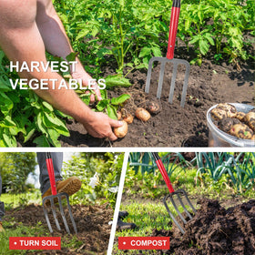 HANTOP garden fork in use for potatoes and transplanting tasks.