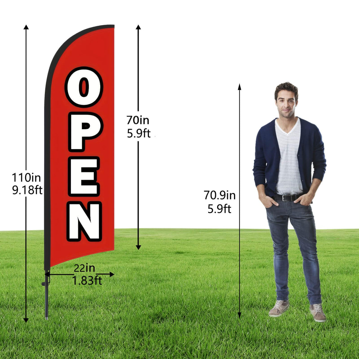 HANVIDA Open Flags for Businesses complete kit with poles and stake enables quick setup.