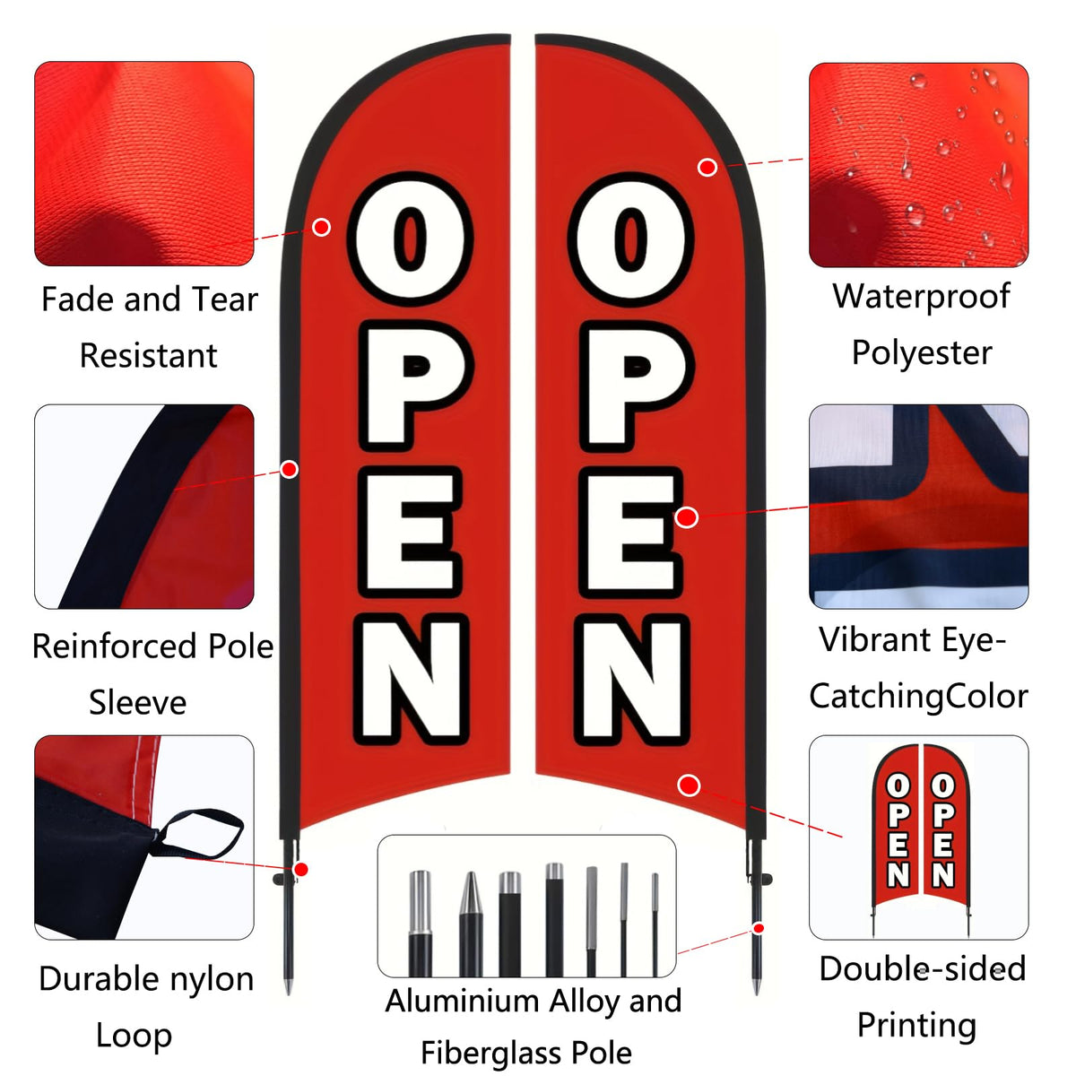 HANVIDA Open Flags for Businesses tear-resistant fabric withstands outdoor conditions.