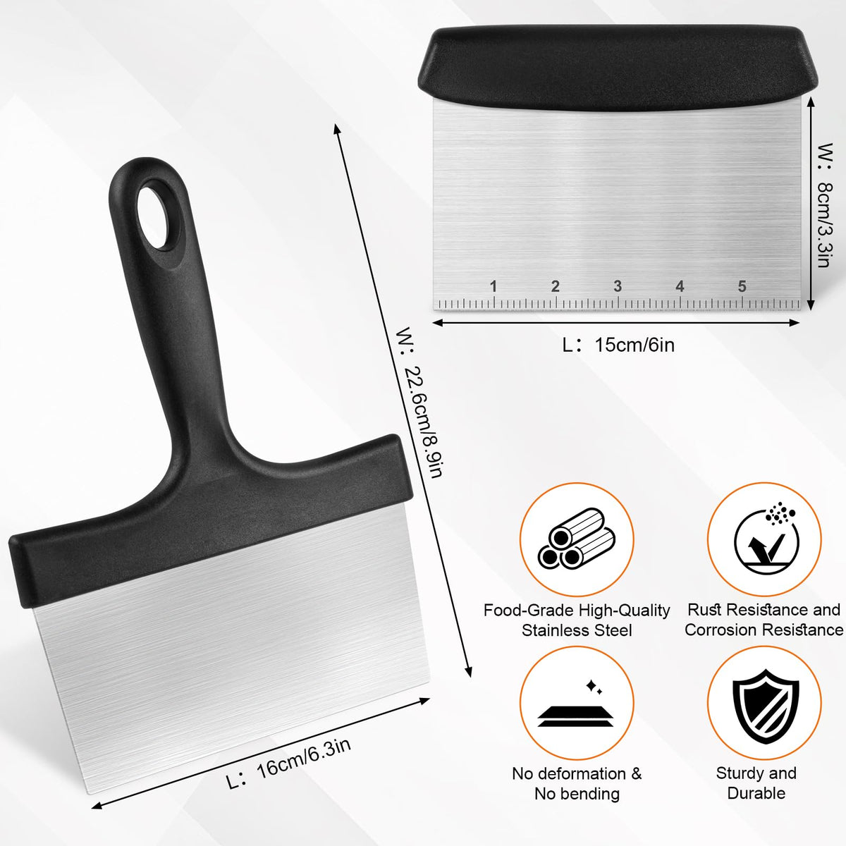 HANWRAPS bench scraper wide blade aids quick dough portioning.