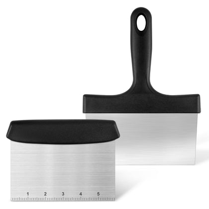 HANWRAPS grill scraper angled edge clears stubborn residue from hot griddle.