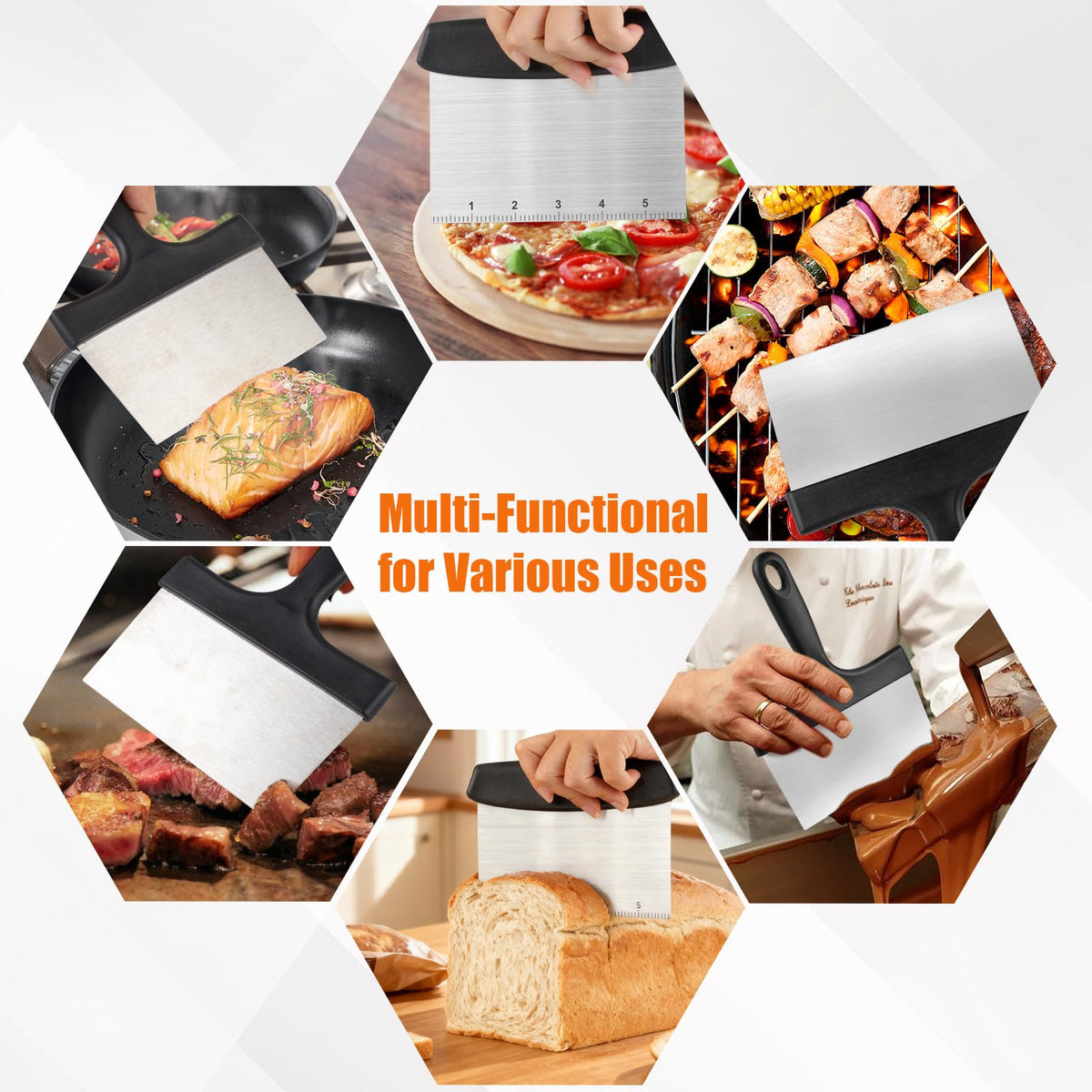 HANWRAPS multi-functional scraper supports dough, pastries, and ingredient prep.