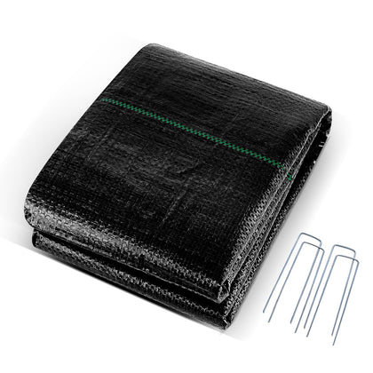HANWRAPS weed barrier fabric packaging shows durable 3.2oz polypropylene for long-lasting weed suppression.