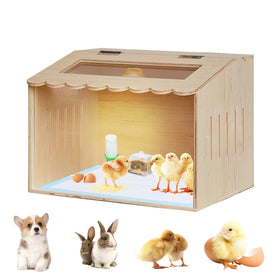 HaoCpetslian wooden brooder box with heating lamp for chicks and small pets.