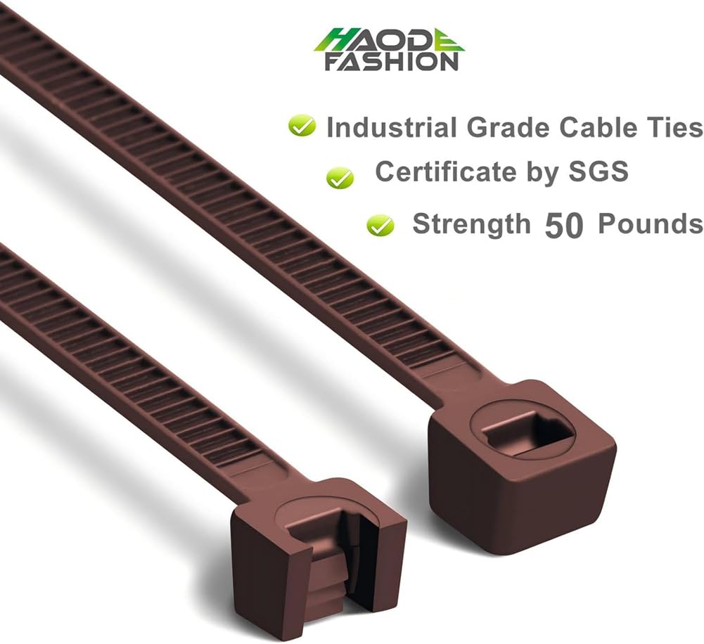 HAODE FASHION wood-color cable tie, outdoor-ready for weatherproof plant support.