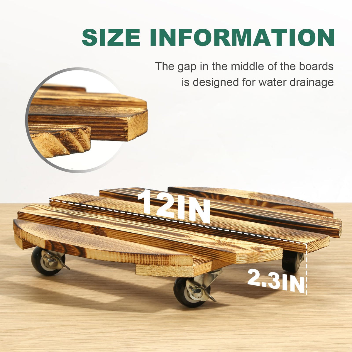HAOIOKSC plant caddy designed for outdoor use with durable pine wood.