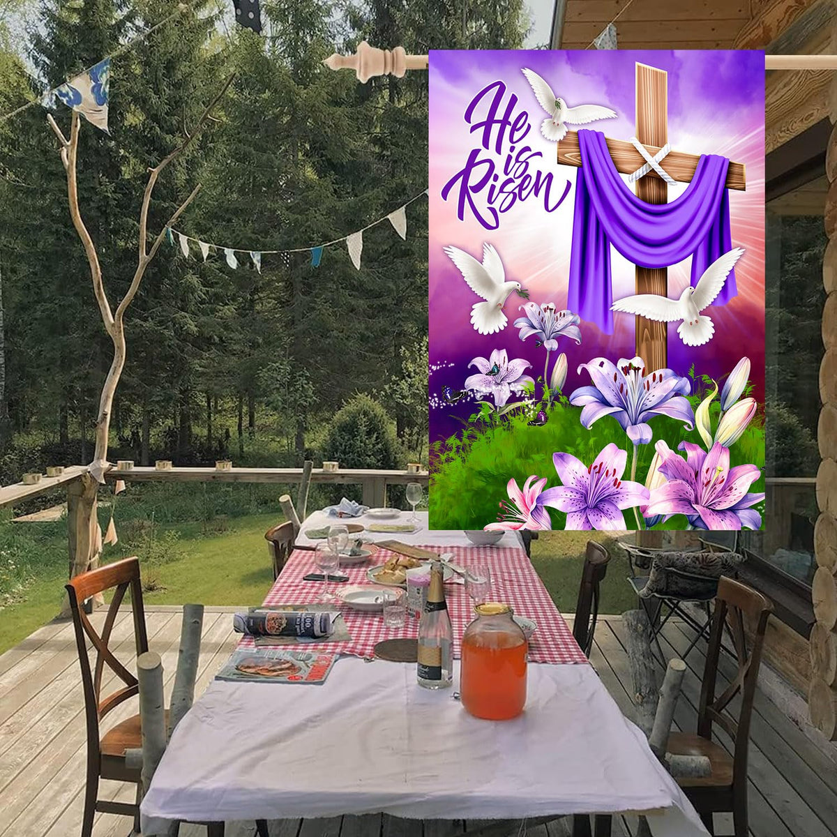 HAONEFECT Easter yard flag highlights seasonal decor for porch, garden, or patio