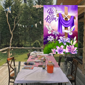 HAONEFECT Easter yard flag highlights seasonal decor for porch, garden, or patio