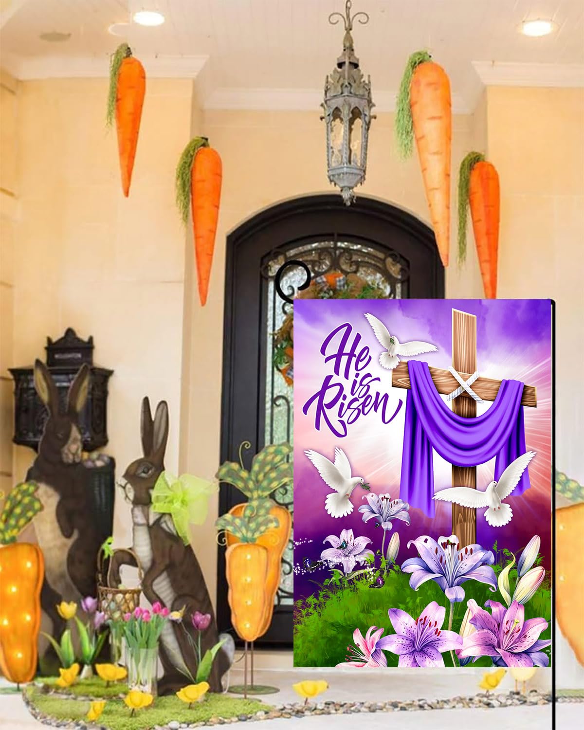HAONEFECT Jesus Easter flags garden set supports welcoming outdoor spaces