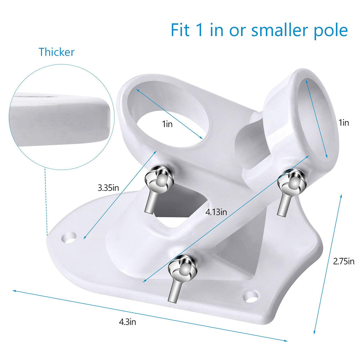 Haoridul flag pole holder with 2-position angles in white.