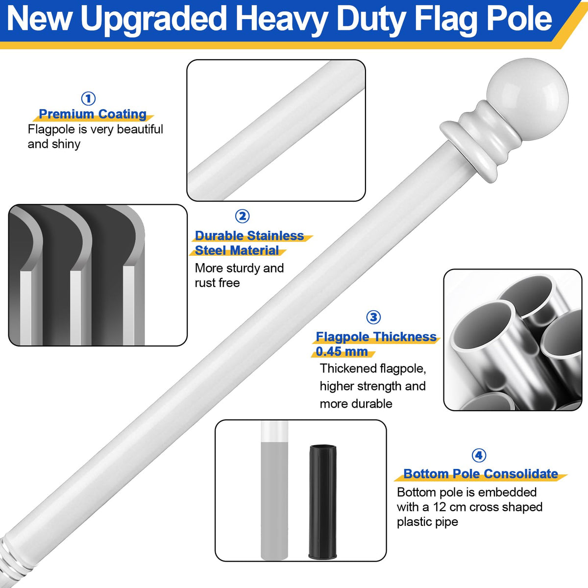 Haoridul stainless steel flag pole 1 inch 5 ft durable and rust resistant