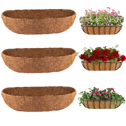 HAOVZRI 3Pcs coco coir liners fit 24-inch troughs for better drainage.