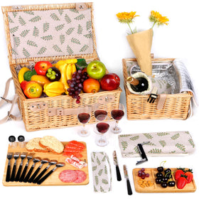 Hap Tim dual wicker picnic basket set with insulated section for fresh food