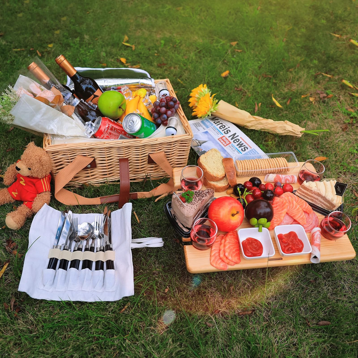 Hap Tim mini folding picnic table on uneven ground for stable meals.