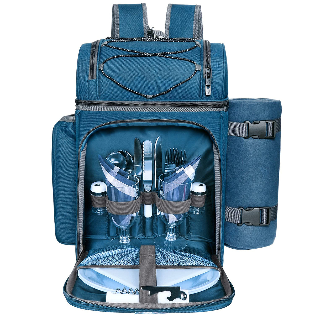 Hap Tim picnic backpack with large central cooler keeps drinks cold for on-the-go outings.