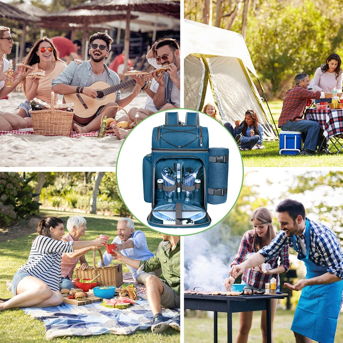 Hap Tim picnic backpack top pocket stores snacks and dry foods securely.