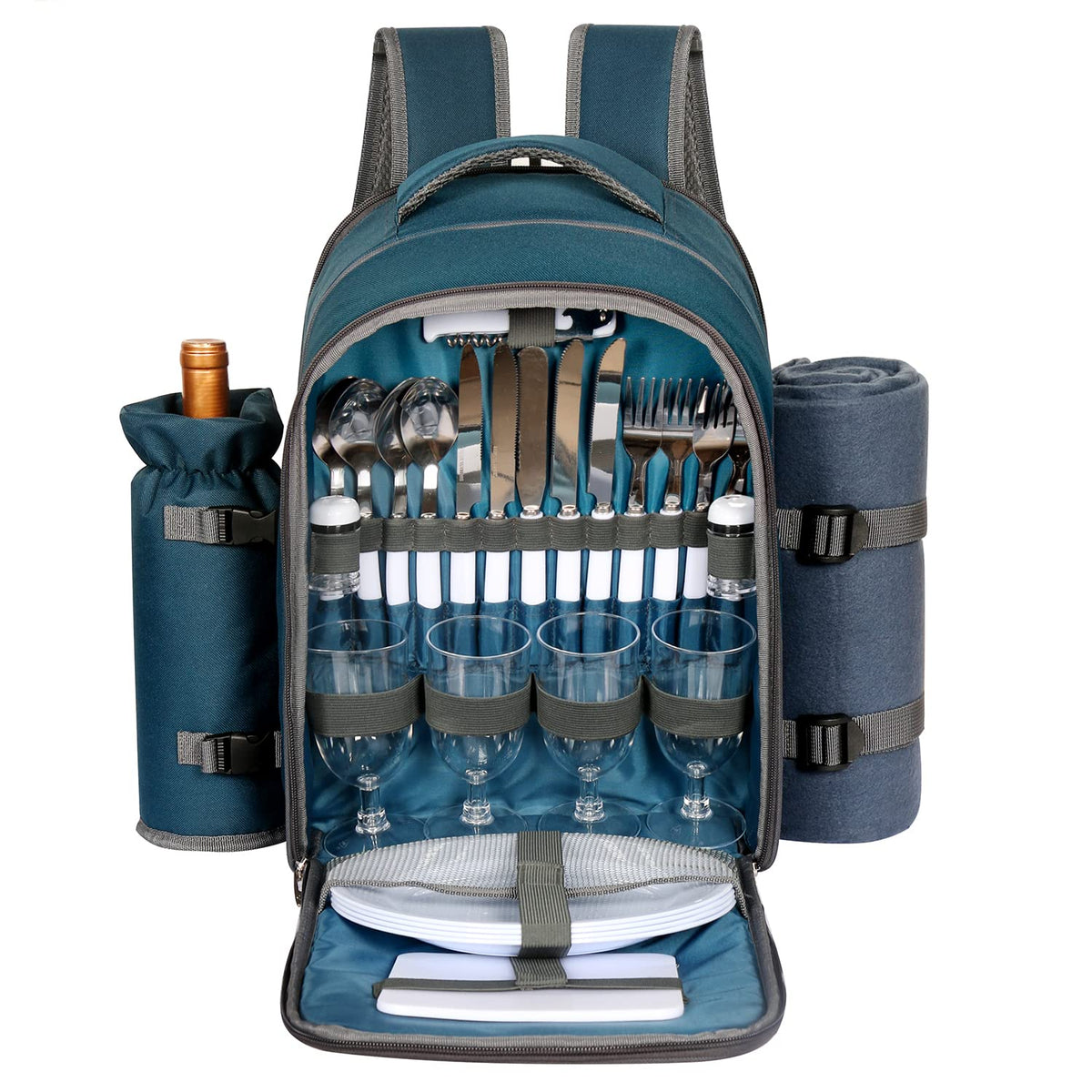 Hap Tim blue picnic backpack demonstrates hands-free design for outdoor outings
