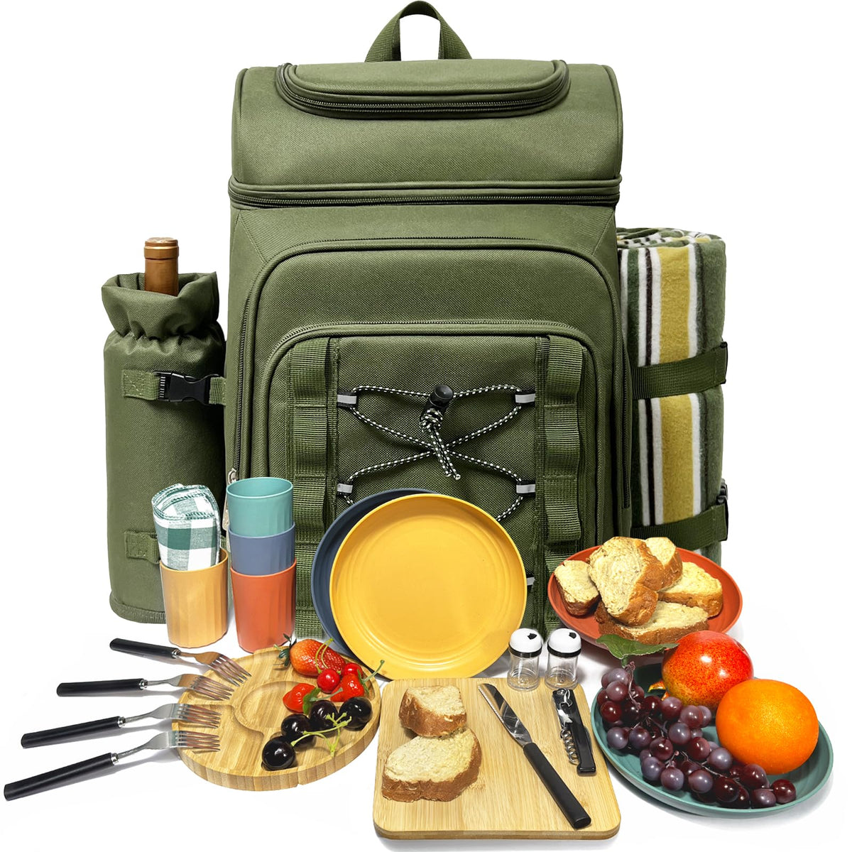 Hap Tim picnic backpack green closed, portable design for effortless outdoor outings.