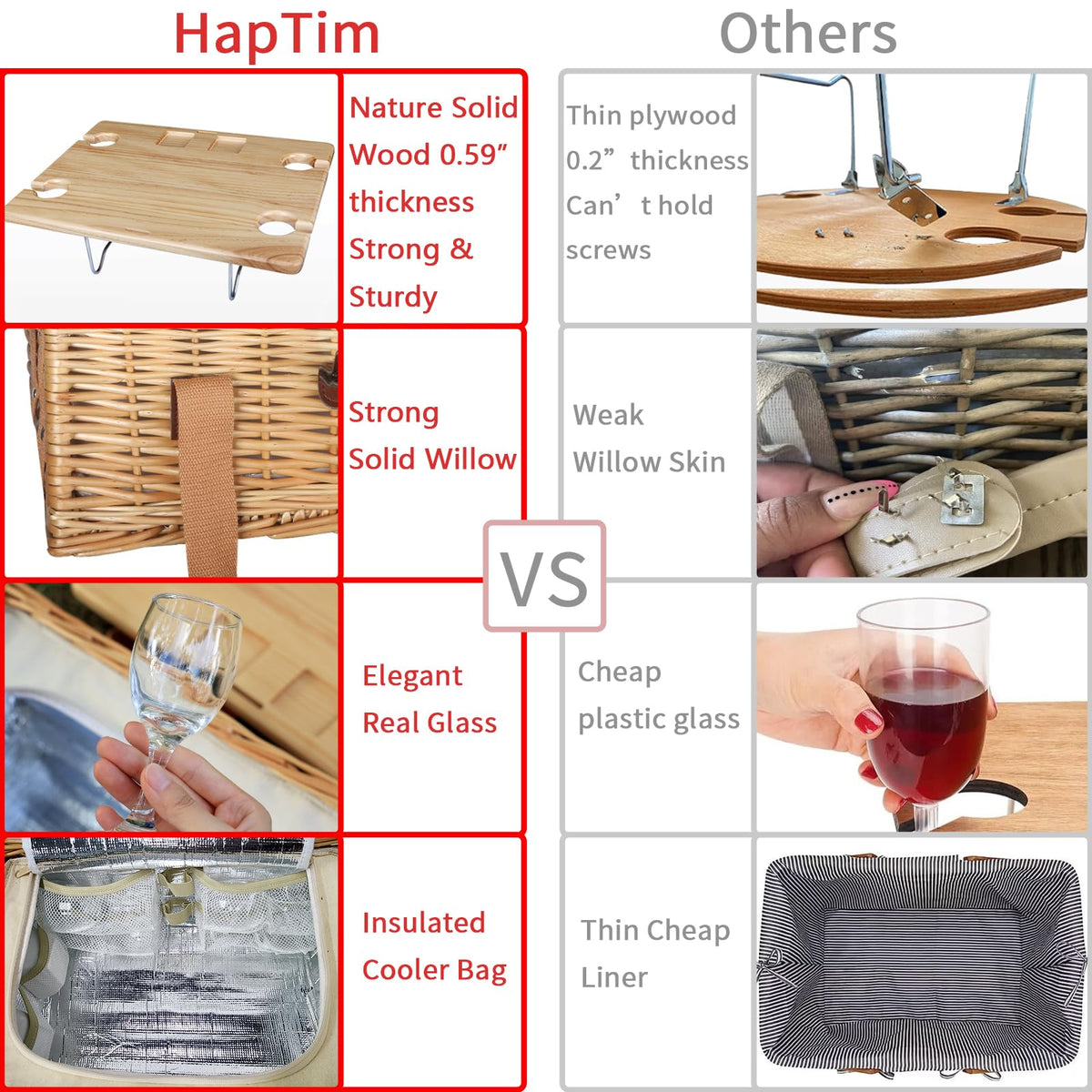 Hap Tim real wine glasses and bottle opener for picnic drinks.