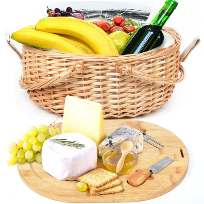 Hap Tim wicker picnic basket exterior for timeless outdoor dining.