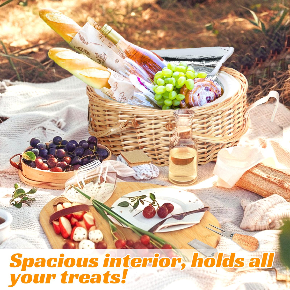 Hap Tim picnic basket lid doubles as a cutting board for prep.