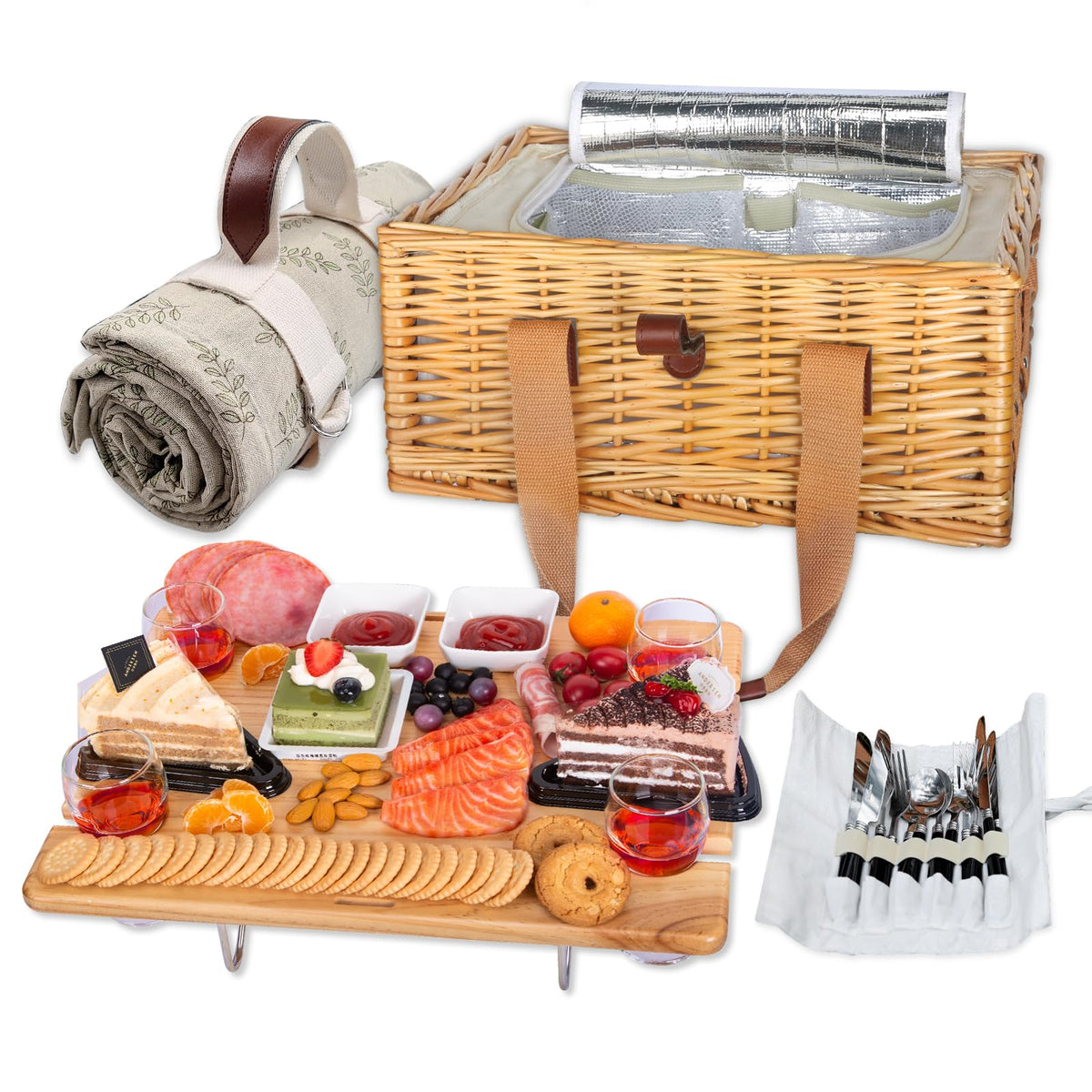 Hap Tim wicker picnic basket with canvas handle for stylish outdoor dates.