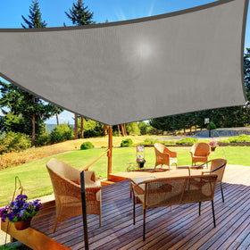 HappyTrends sun shade sail 10x13 grey rectangle blocks sun and cools outdoor spaces.