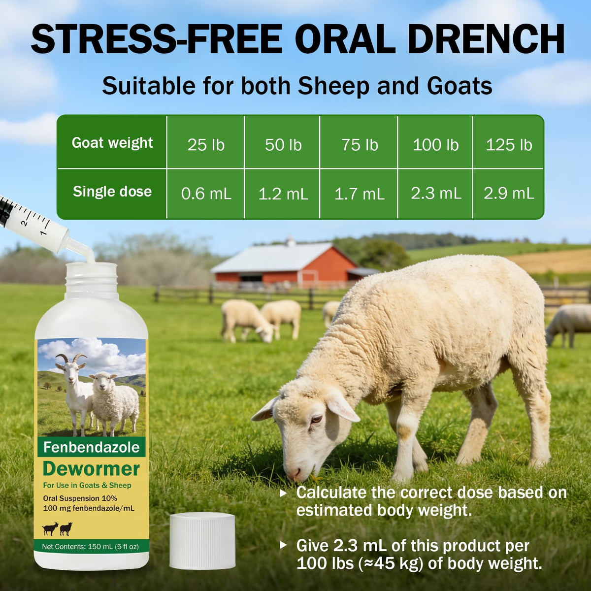 Happy Saffron Plus goat dewormer drench gun-friendly formula speeds dosing