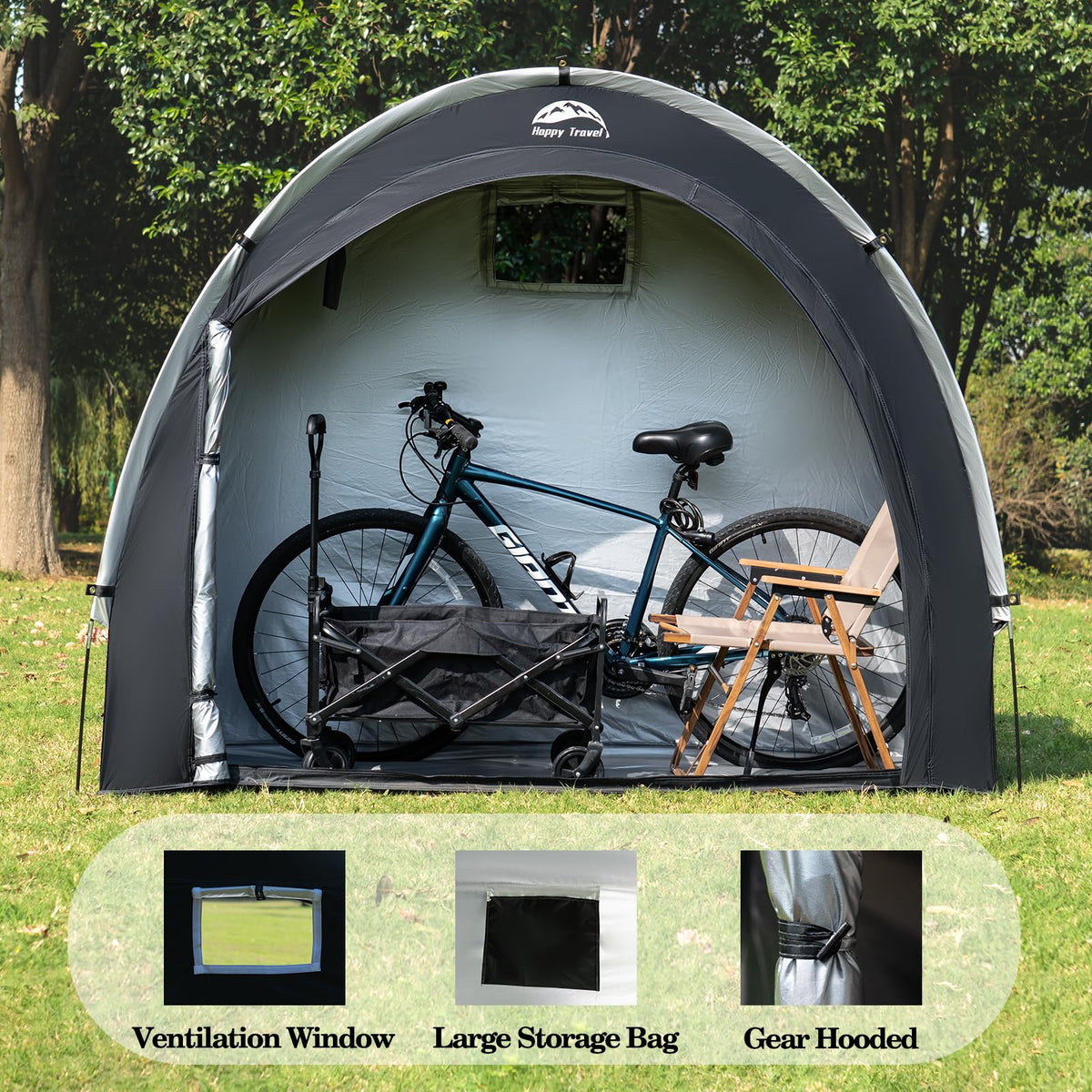Happy Travel bike storage shed folded compactly fits in its carry bag