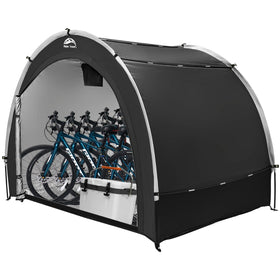 Happy Travel bike storage shed front view shows spacious entry for multiple bikes