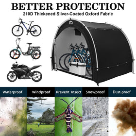 Happy Travel bike storage shed with open door demonstrates easy access