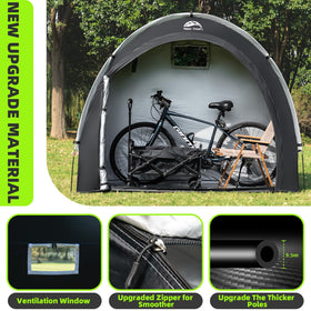 Happy Travel bike storage tent wind-stable frame demonstrates strong fiberglass poles.