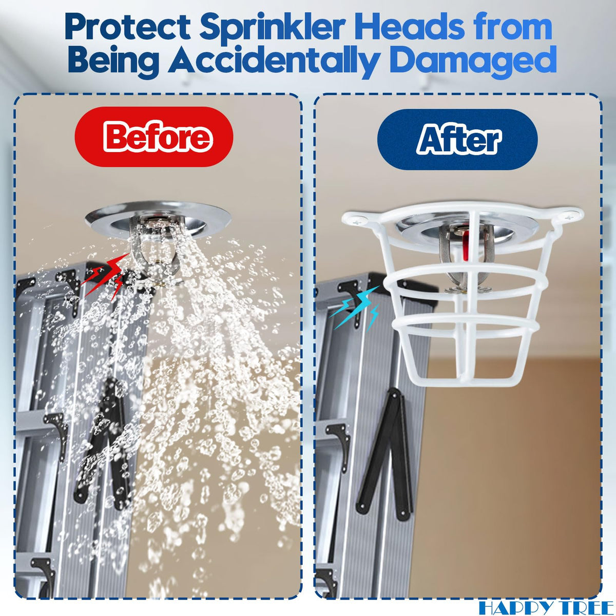 Happy Tree guard fits semi-recessed heads with escutcheon rings on ceilings