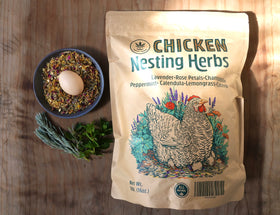 Resealable pouch of Happy Trees Chicken Nesting Herbs for easy storage and freshness