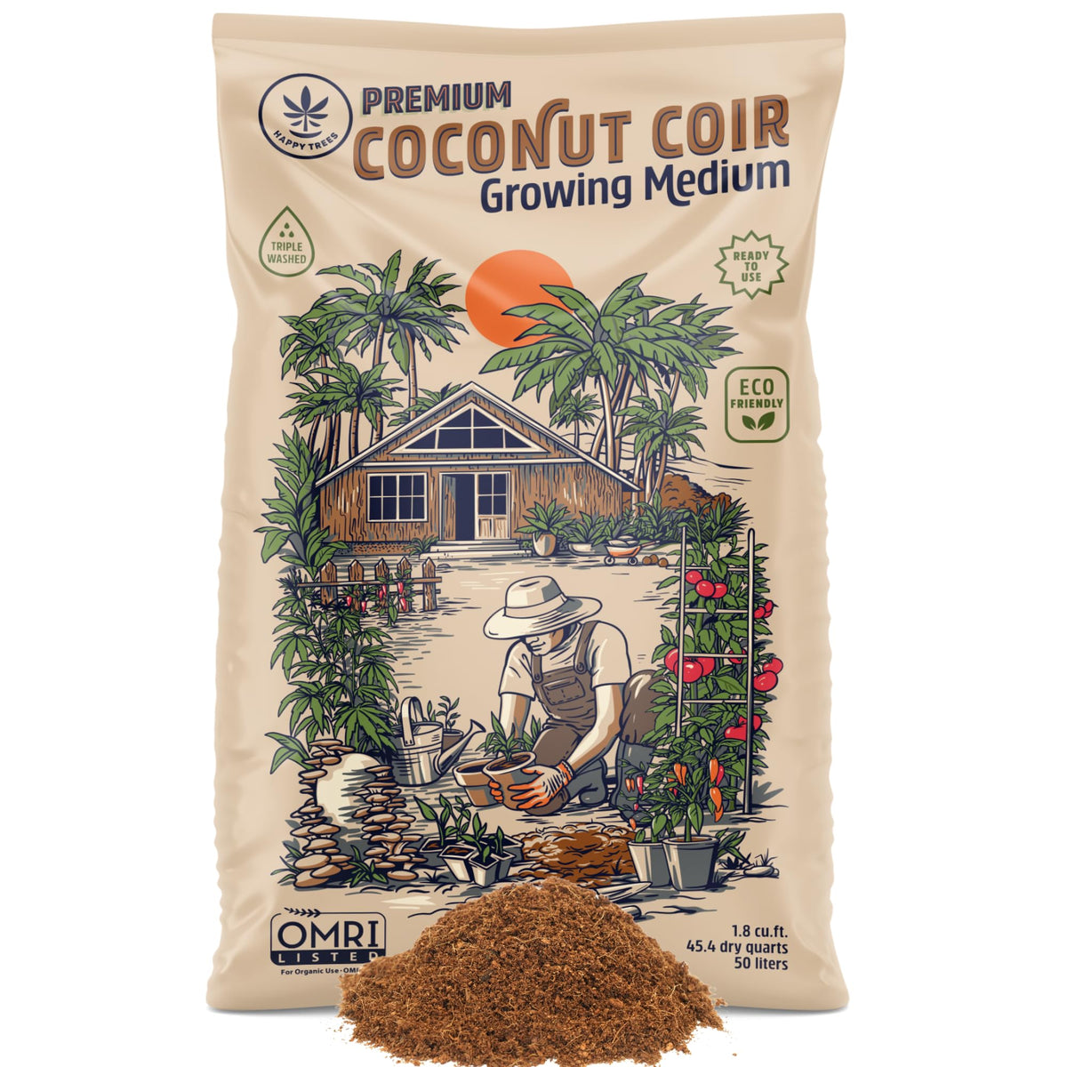 Happy Trees Coco Coir bag open showing premium coconut fiber for seed starting