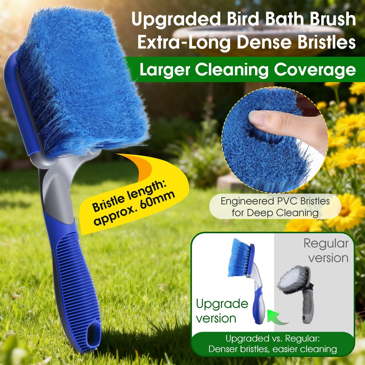 HappyAlley Bird Bath Bristles in dense PVC for thorough scrubbing with no shedding.