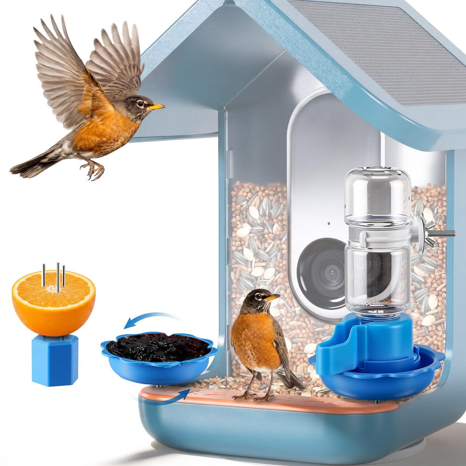 HappyAlley Bird Water Feeder with clear bottle for easy water level checks