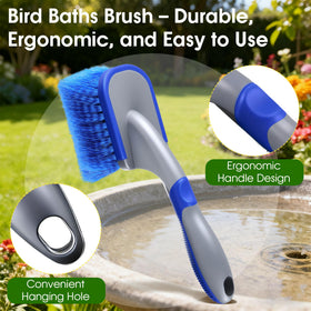HappyAlley Compact brush head reaches tight corners for deep bird bath cleaning.