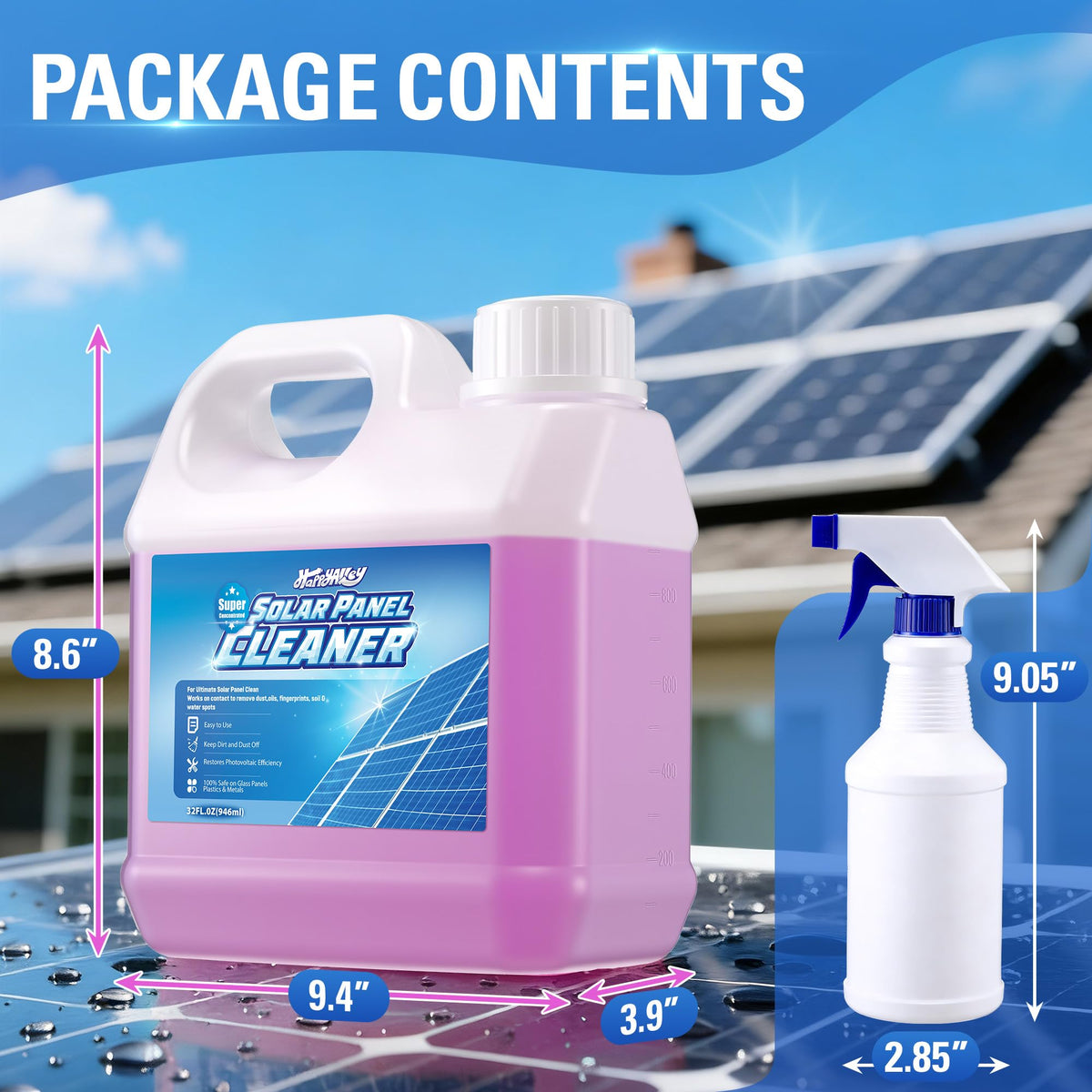 HappyAlley spray bottle included for precise dilution during rooftop cleaning.