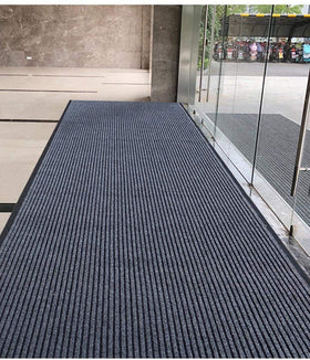 HappyBeeFlying Brush Step front door mat in gray provides wide 3x10 coverage.