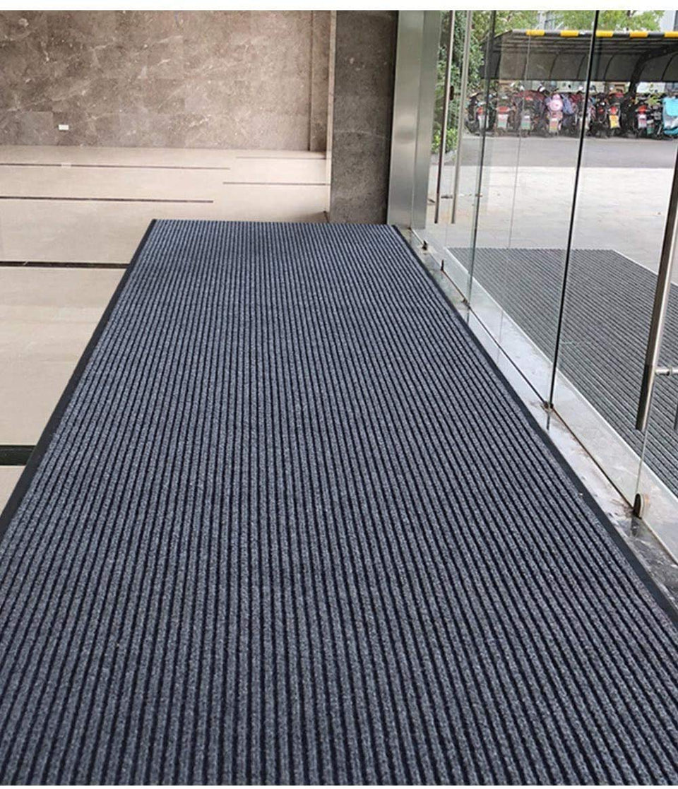 HappyBeeFlying Brush Step front door mat in gray provides wide 3x10 coverage.
