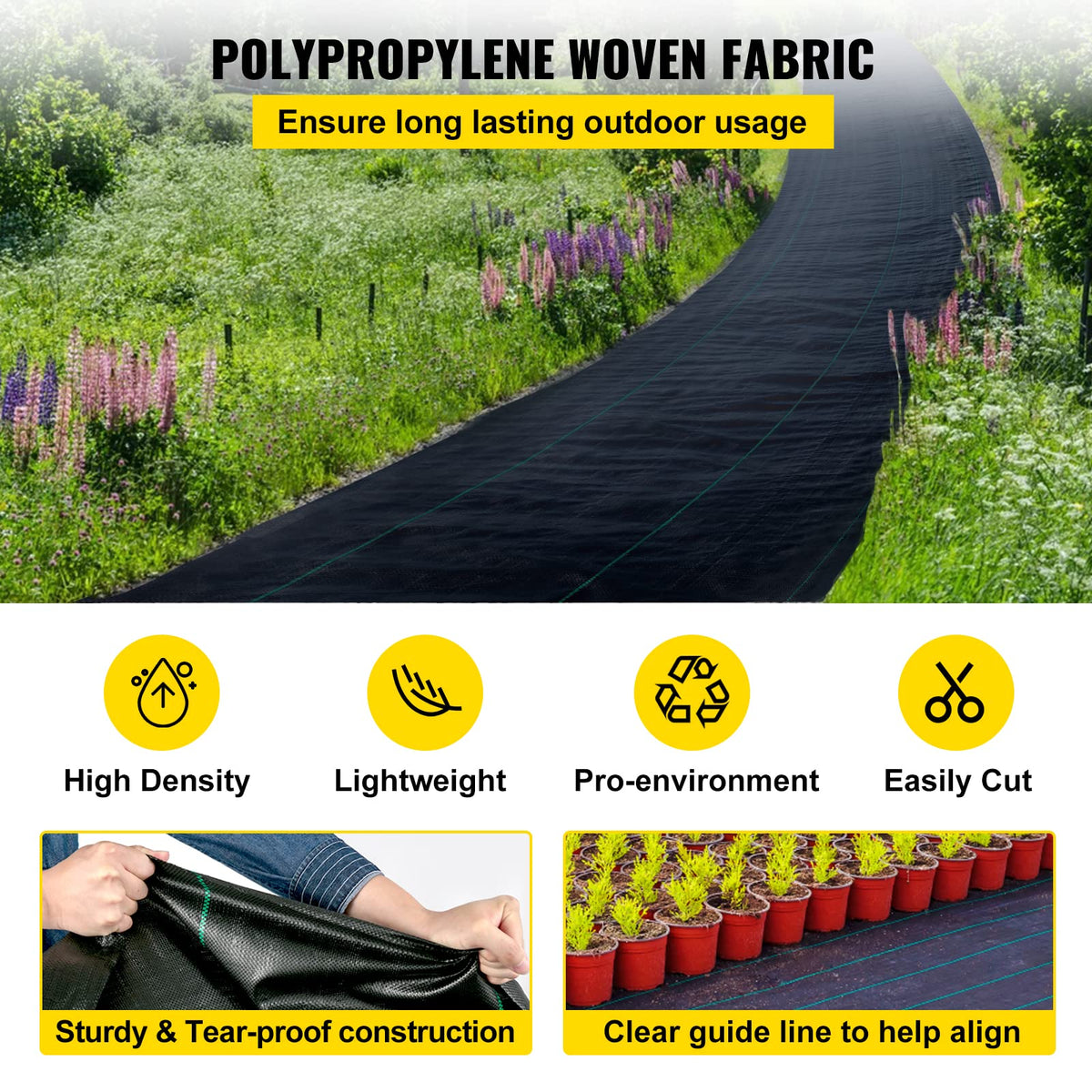 Happybuy high-permeability fabric allows water flow while blocking weeds effectively.
