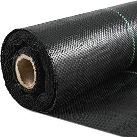 Happybuy weed barrier roll blocks weeds while allowing drainage in a large garden bed.